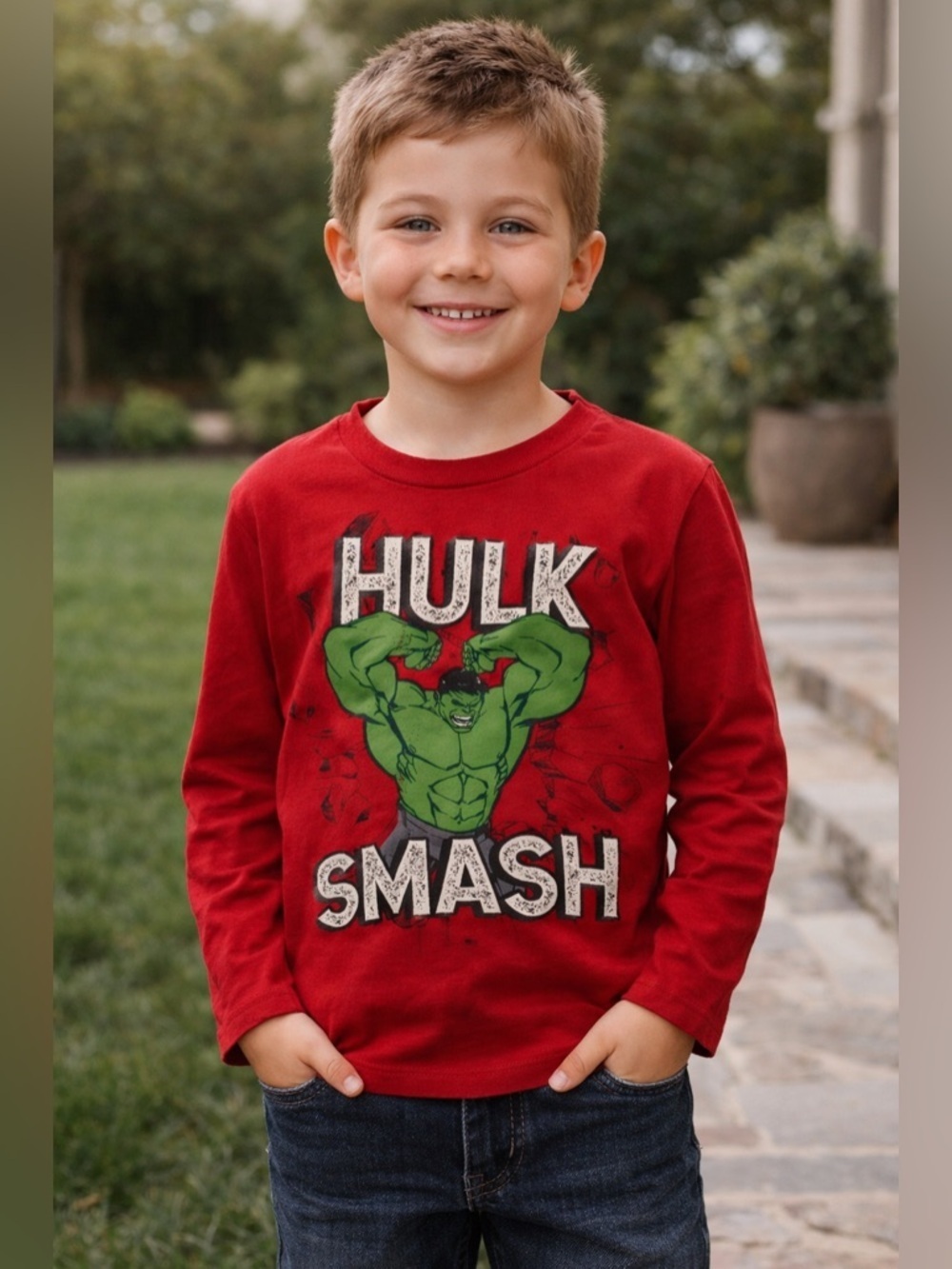 Marvel Red Hulk Smash Long Sleeve Tee